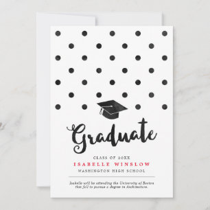Cute Black Polka Dots Graduation Cap Announcement