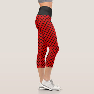 Cute Black Polka Dots on Red Capri Leggings