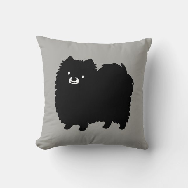 Cute Black Pomeranian Adorable Fluffy Dog Cushion (Front)