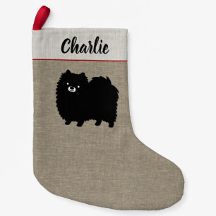 Cute Black Pomeranian Cartoon Dog Pommie Lover's Small Christmas Stocking
