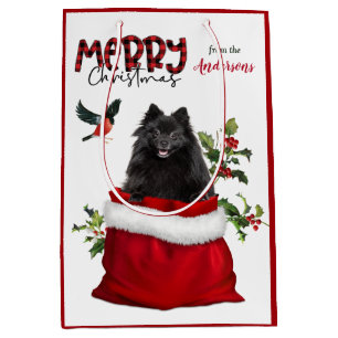 Cute Black Pomeranian Dog Christmas Medium Gift Bag