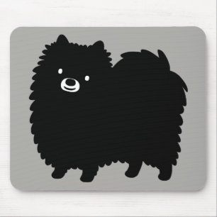 Cute Black Pomeranian Poofy Pom Cartoon Dog Mouse Mat