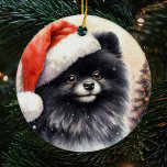 Cute Black Pomeranian Watercolor Christmas Ceramic Tree Decoration<br><div class="desc">Cute Watercolor Black Pomeranian Christmas Ornament with vintage tones and a Christmas tree in the background.  The perfect gift for pomeranian lovers who own a black pom.</div>