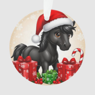 Cute Black Pony with Santa Hat Ornament