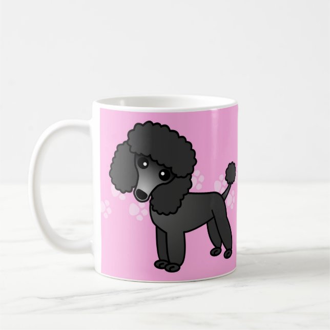 Cute Black Poodle Cartoon - Pink Pawprint Coffee Mug (Left)