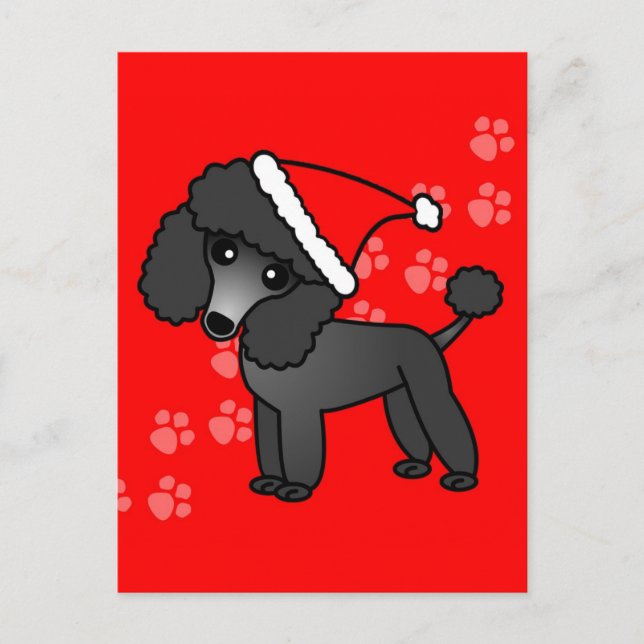 Cute Black Poodle Cartoon Santa Hat Holiday Postcard (Front)