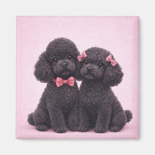 Cute Black Poodle Couple Valentine Illustration Magnet