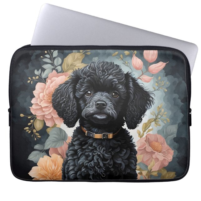 Cute Black Poodle Puppy Laptop Sleeve (Front)