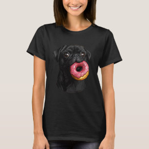 Cute Black Pug Eating Doughnut T-Shirt