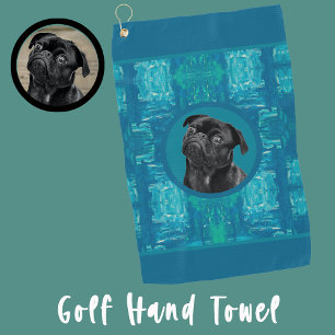 Cute Black Pug Face Charm Unique Custom Dog Love Golf Towel