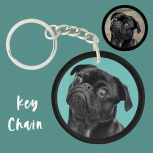 Cute Black Pug Face Charm Unique Custom Dog Love Key Ring