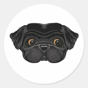 Cute Black Pug Face Classic Round Sticker
