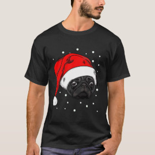 Cute black pug in christmas hat Long T-Shirt 410