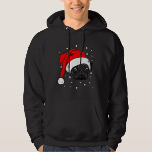 Cute black pug in christmas hat Long T-Shirt 410 Hoodie