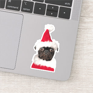 Cute Black Pug in Santa Hat