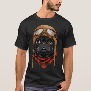 Cute Black Pug Pilot Aircraft Aviator Dog Mum Dad  T-Shirt