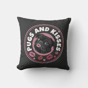 Cute Black Pug Pugs and Kisses Cushion