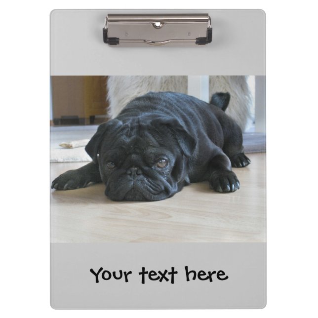 Cute Black Pug Puppy Clipboard (Front)