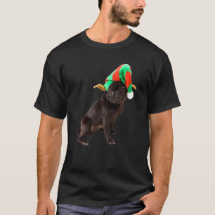 Cute Black Pug Puppy Elf Hat Ears Image Christmas T-Shirt