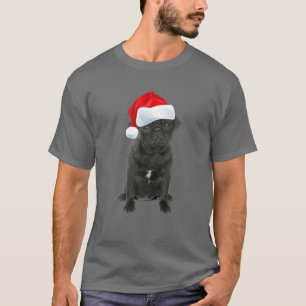 Cute Black Pug Santa Hat Funny Matching Christmas T-Shirt
