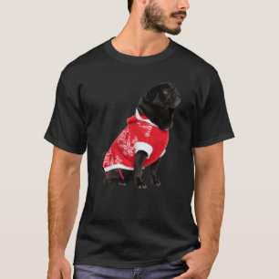 Cute Black Pug Santa Hat Red Sweater Image Christm