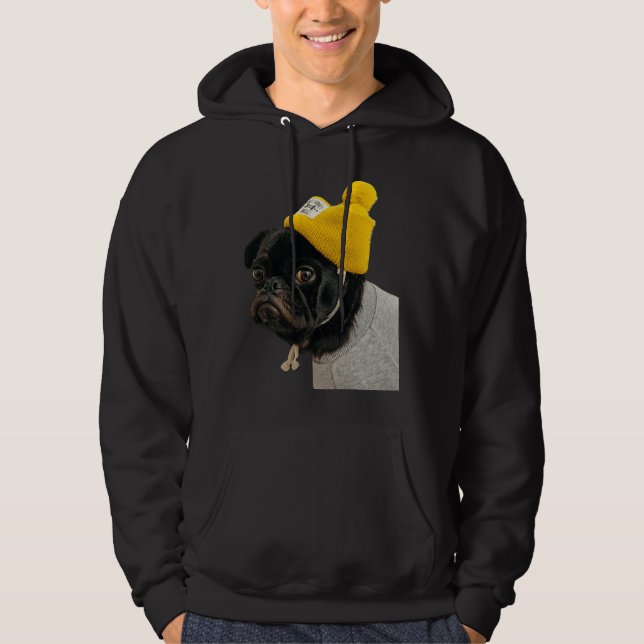 Cute Black PUG Sticker Classic T-Shirt 136 Hoodie (Front)