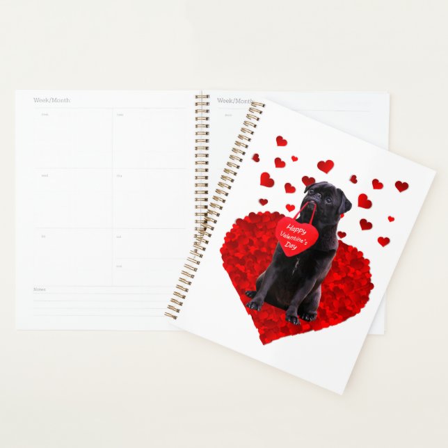 Cute Black Pug wishing Happy Valentine's day Planner (Display)