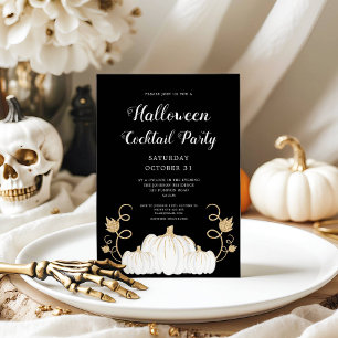 Cute Black Pumpkin Halloween Cocktail Party Invitation