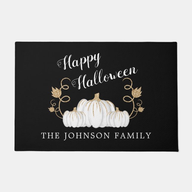 Cute Black Pumpkin Happy Halloween  Doormat (Front)
