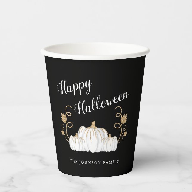 Cute Black Pumpkin Happy Halloween  Paper Cups (Front)
