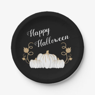 Cute Black Pumpkin Happy Halloween Paper Plate