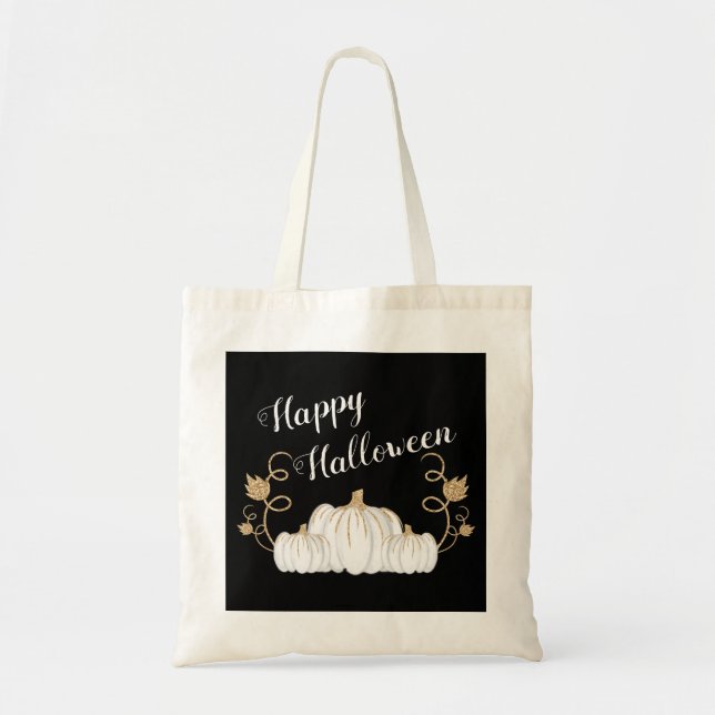 Cute Black Pumpkin Happy Halloween Tote Bag (Front)