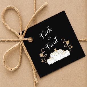 Cute Black Pumpkin Trick Or Treat Halloween Favour Tags