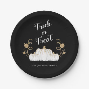 Cute Black Pumpkin Trick Or Treat Halloween  Paper Plate