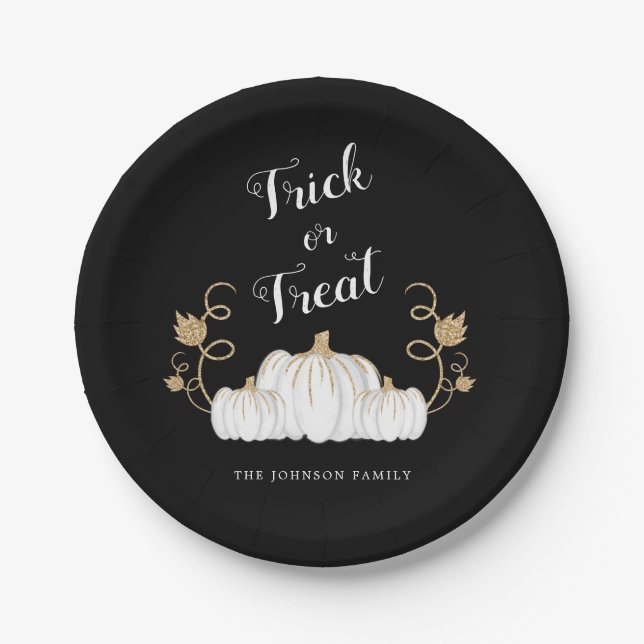 Cute Black Pumpkin Trick Or Treat Halloween  Paper Plate (Front)