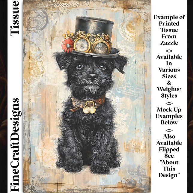 Cute Black Puppy In Steampunk Hat DL1L Decoupage Tissue Paper (Creator Uploaded)