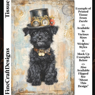 Cute Black Puppy In Steampunk Hat DL1R Decoupage Tissue Paper