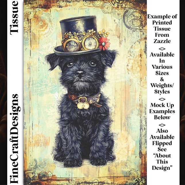 Cute Black Puppy In Steampunk Hat DL1RF Decoupage Tissue Paper (Creator Uploaded)