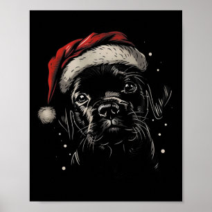 Cute Black Puppy Lab Santa Hat Xmas Dog Labrador R Poster