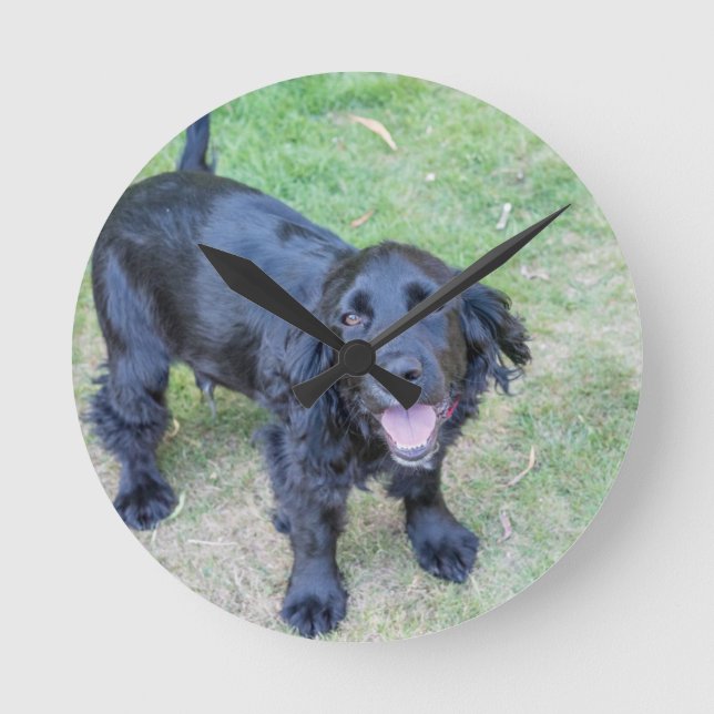 Cute Black Puppy Round Clock (Front)