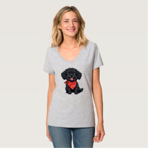 Cute Black Puppy Wearing a Red Bandanna T-Shirt
