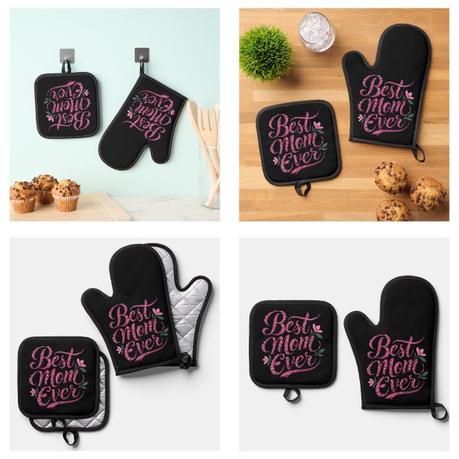Cute Black Purple Best Mum Ever Oven Mitt & Pot Holder Set (Cute Black Purple Best Mom Ever Oven Mitt & Pot Holder Set
)