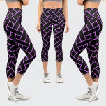 Cute, Black, Purple Striped Abstract Pattern Capri Leggings<br><div class="desc">Cute,  Black,  Purple Striped Abstract Pattern Capri Leggings.</div>