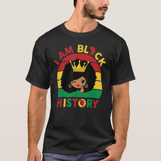 Cute Black Qeen Girl With Afro Puff Hair Heart In  T-Shirt (Front)
