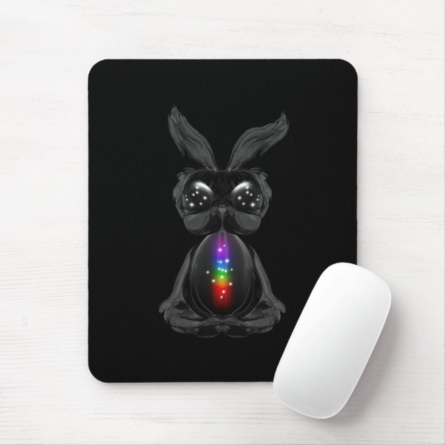 Cute Black Rabbit with Chakra Rainbow Soul Mouse Mat (With Mouse)