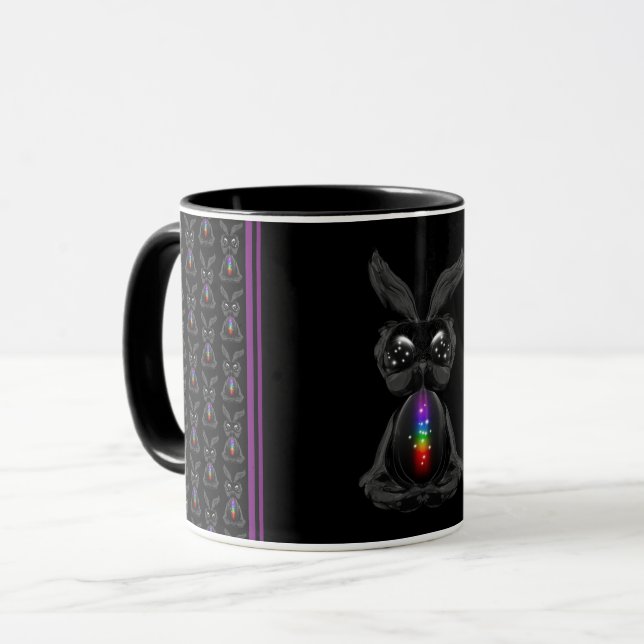 Cute Black Rabbit with Chakra Rainbow Soul Mug (Front Left)
