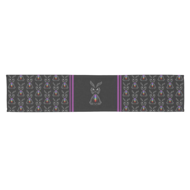 Cute Black Rabbit with Chakra Rainbow Soul Short Table Runner (Horizontal)