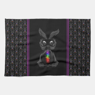 Cute Black Rabbit with Chakra Rainbow Soul Tea Towel