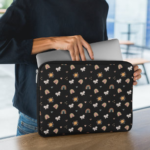 Cute Black Rainbow , Butterfly, Sun Pattern Laptop Sleeve