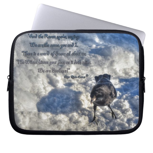 Cute Black Raven in the Snow Photo Laptop Sleeve (Front)